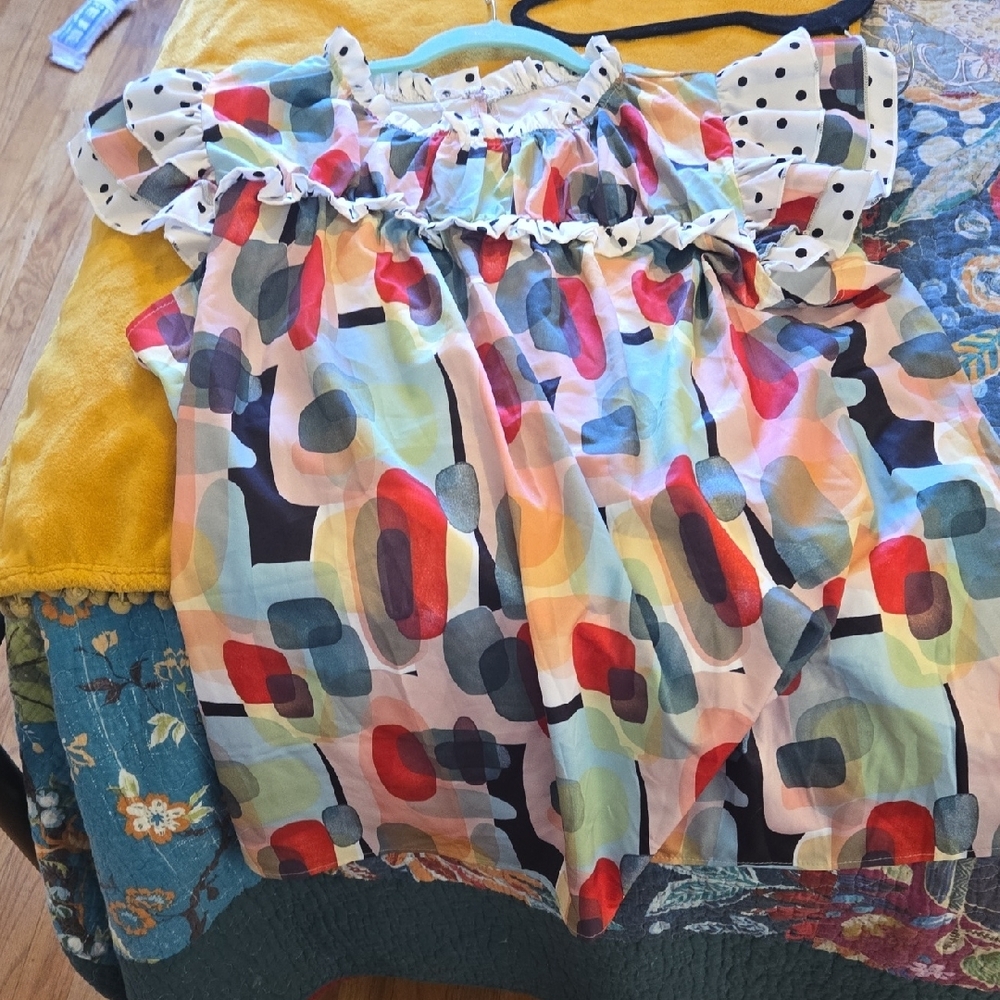 SHEIN Multicolor Abstract Ruffle Blouse - Picture 6 of 6